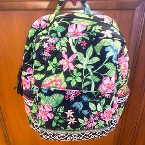 Vera Bradley Floral Print on a Black Background Quilted Backpack. Large.